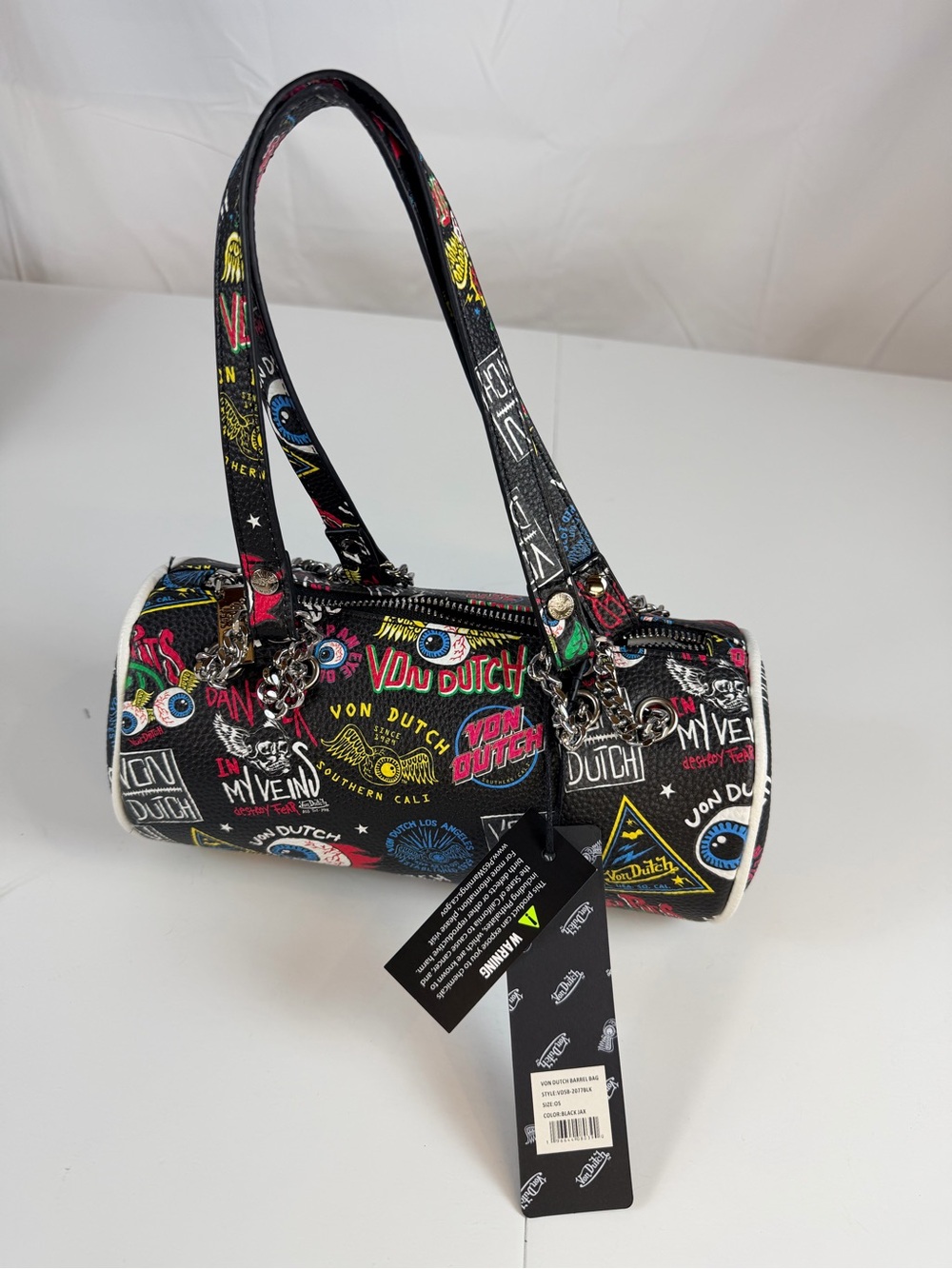 Von Dutch Black Jax Barrel Shoulder Bag NWT Y2K